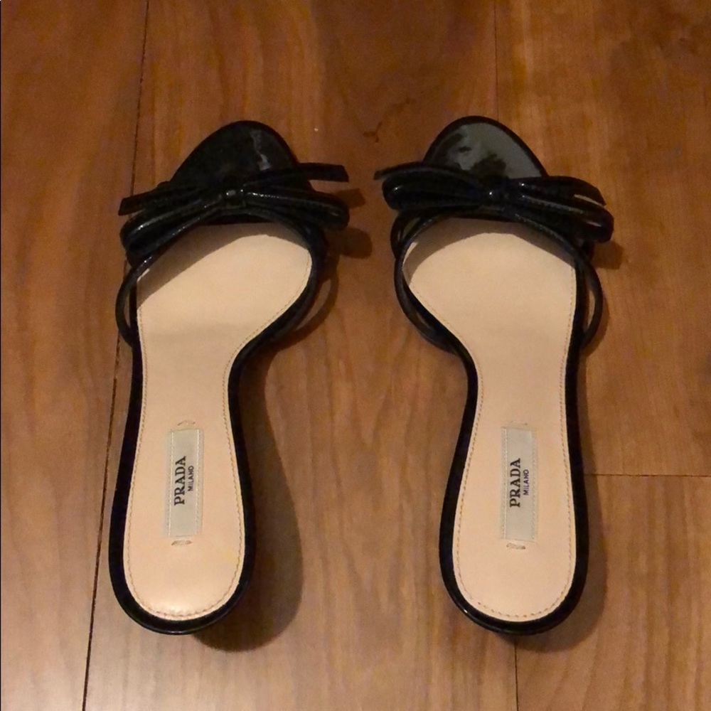 Prada Black Patent Leather Bow Sandal
